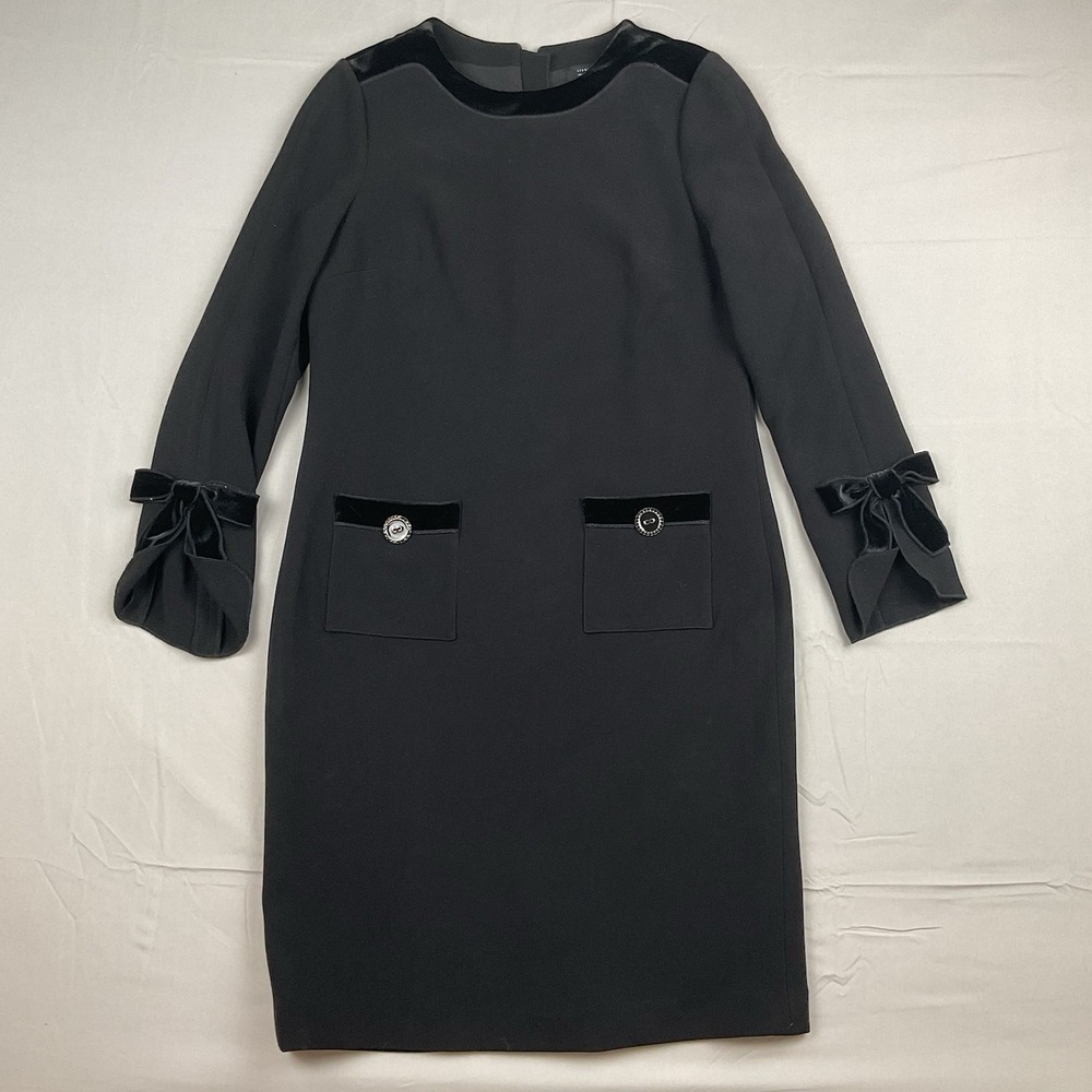 Teri Jon Rickie Freeman Black Velvet Trim Bow Sleeve Cocktail Dress Size‎ 6